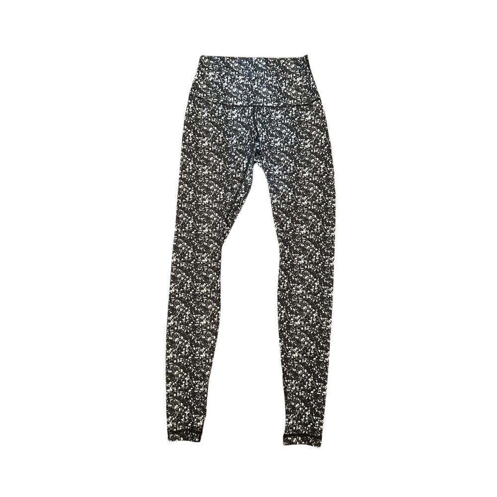 Women 6 Lululemon Shine Tight Roll Down Shimmy Shimmer Black White Legging Pant